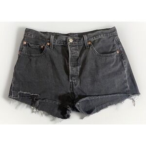 Vintage Levi's 501 Black Cut Off Shorts W33 X 2 High Rise Raw Hem Y2K Denim